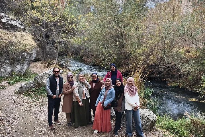 Small group hiking in Ihlara Valley on a Cappadocia green tour