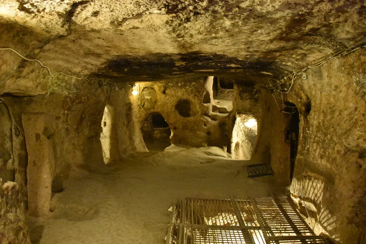 A large vaulted chamber carved into tuff on one of the open floors of Kaymaklı underground city