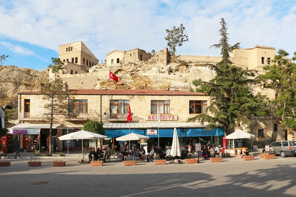 Stone mansion with carved window surrounds in Mustafapaşa, formerly Sinasos
