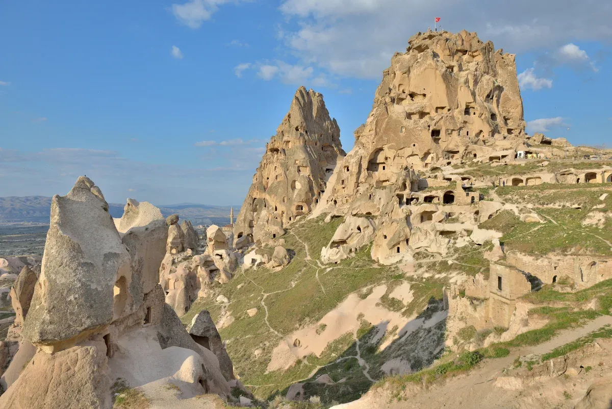 Rock-cut rooms and stairways in the citadel rock of Uçhisar Castle